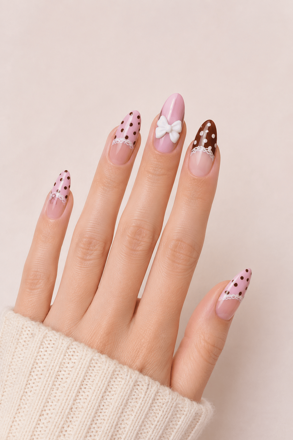 Pink Polka Dot Bow Nails: A Sweet & Feminine Manicure Trend 2 Pink Polka Dot Bow Nails