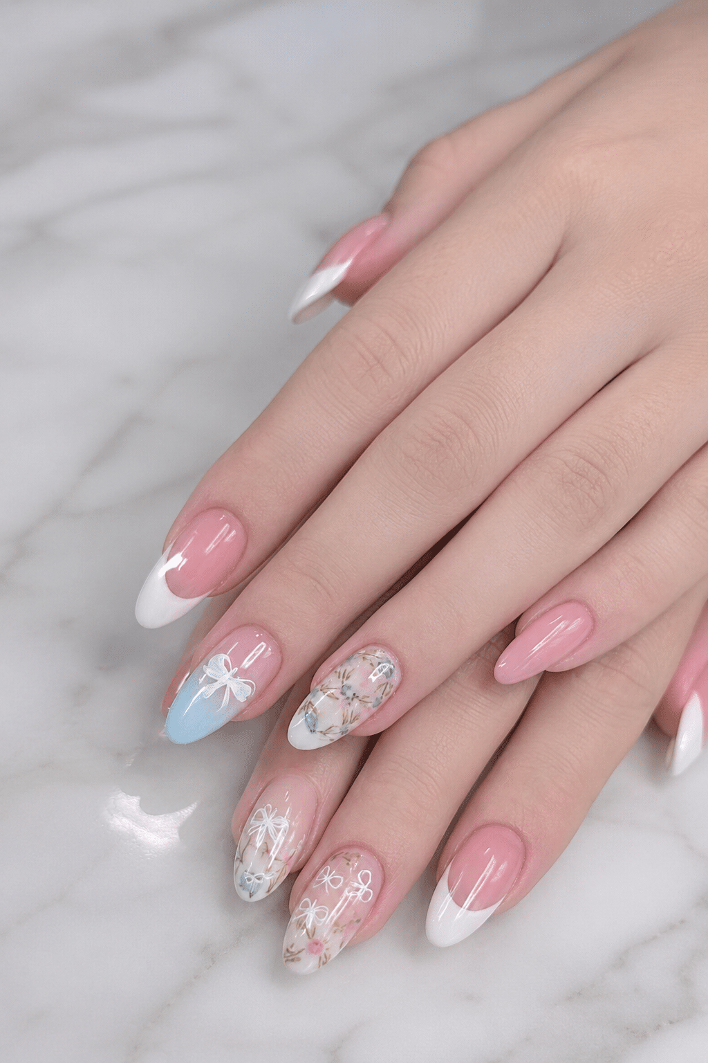 Pastel Floral Bow Nails: Dreamy Spring Nail Art for a Soft Feminine Look 3 Pastel Floral Bow