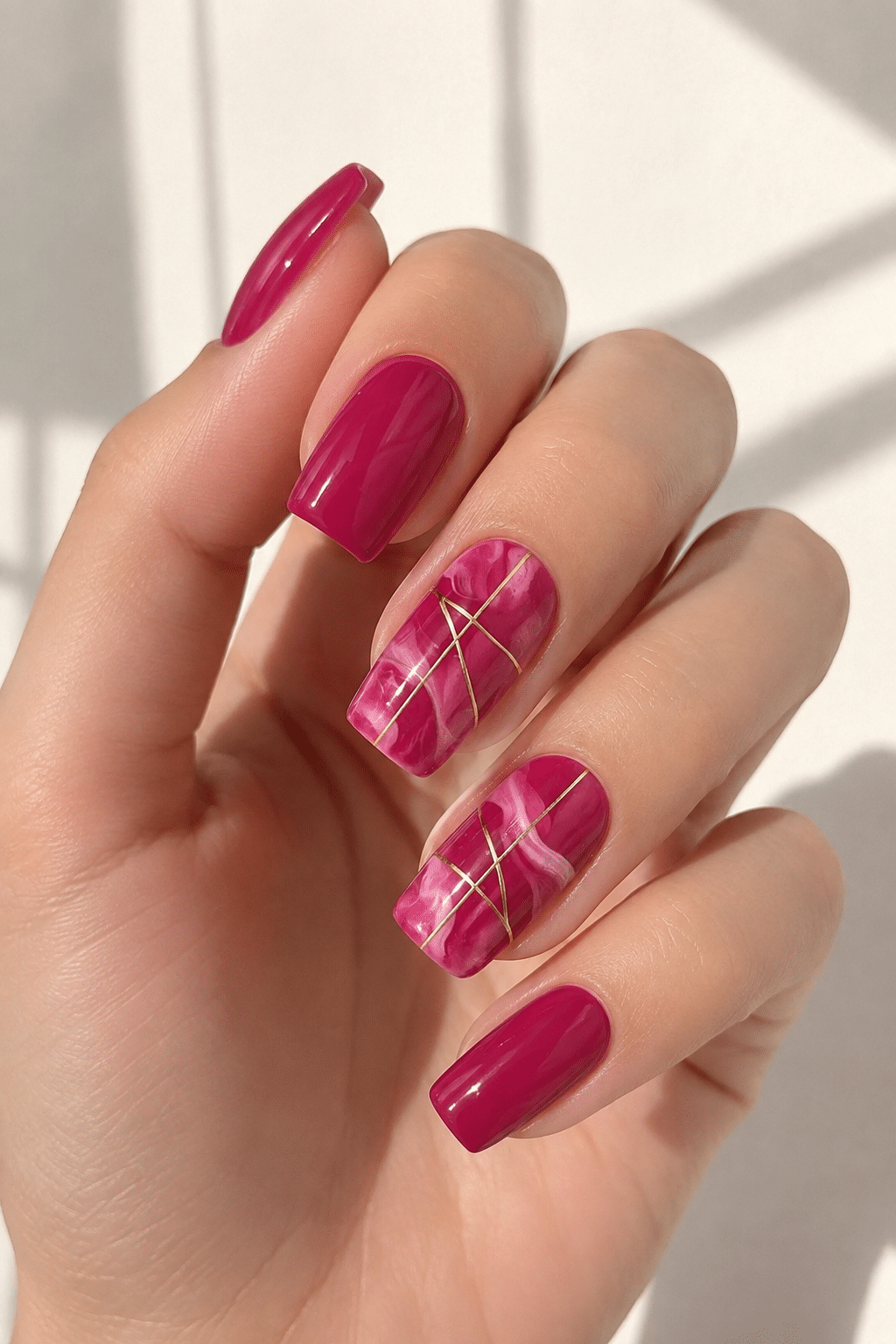 magenta marble nails