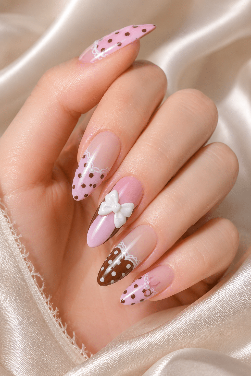 Pink Polka Dot Bow Nails: A Sweet & Feminine Manicure Trend 3 Pink Polka Dot Bow Nails
