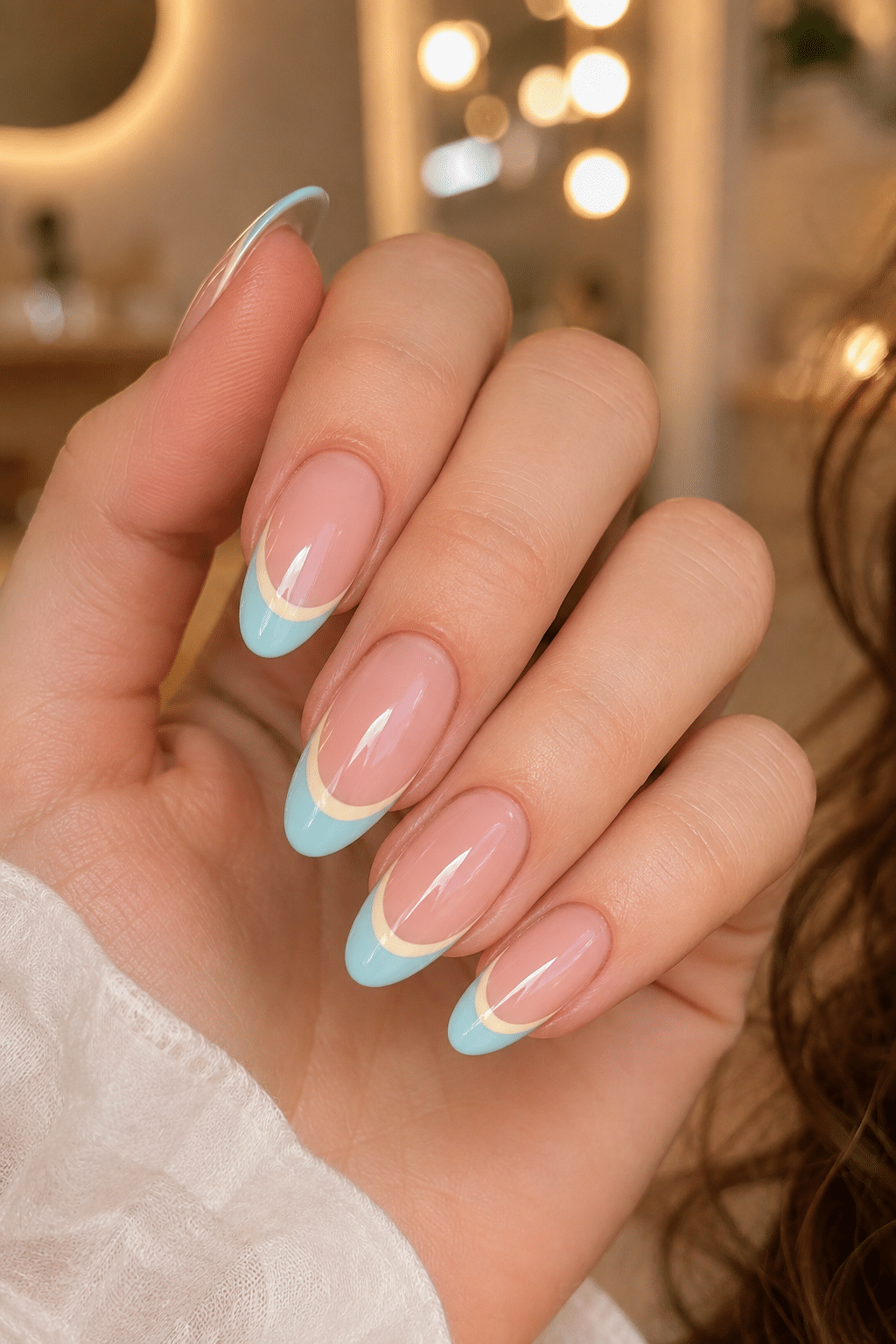 Baby Blue French Nails: Soft and Glossy Pastel Manicure Ideas 3 Baby blue French nails