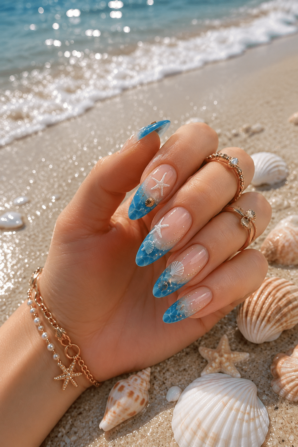 Ocean Blue Seashell Nails for the Perfect Beach Getaway 2 Ocean blue seashell nails