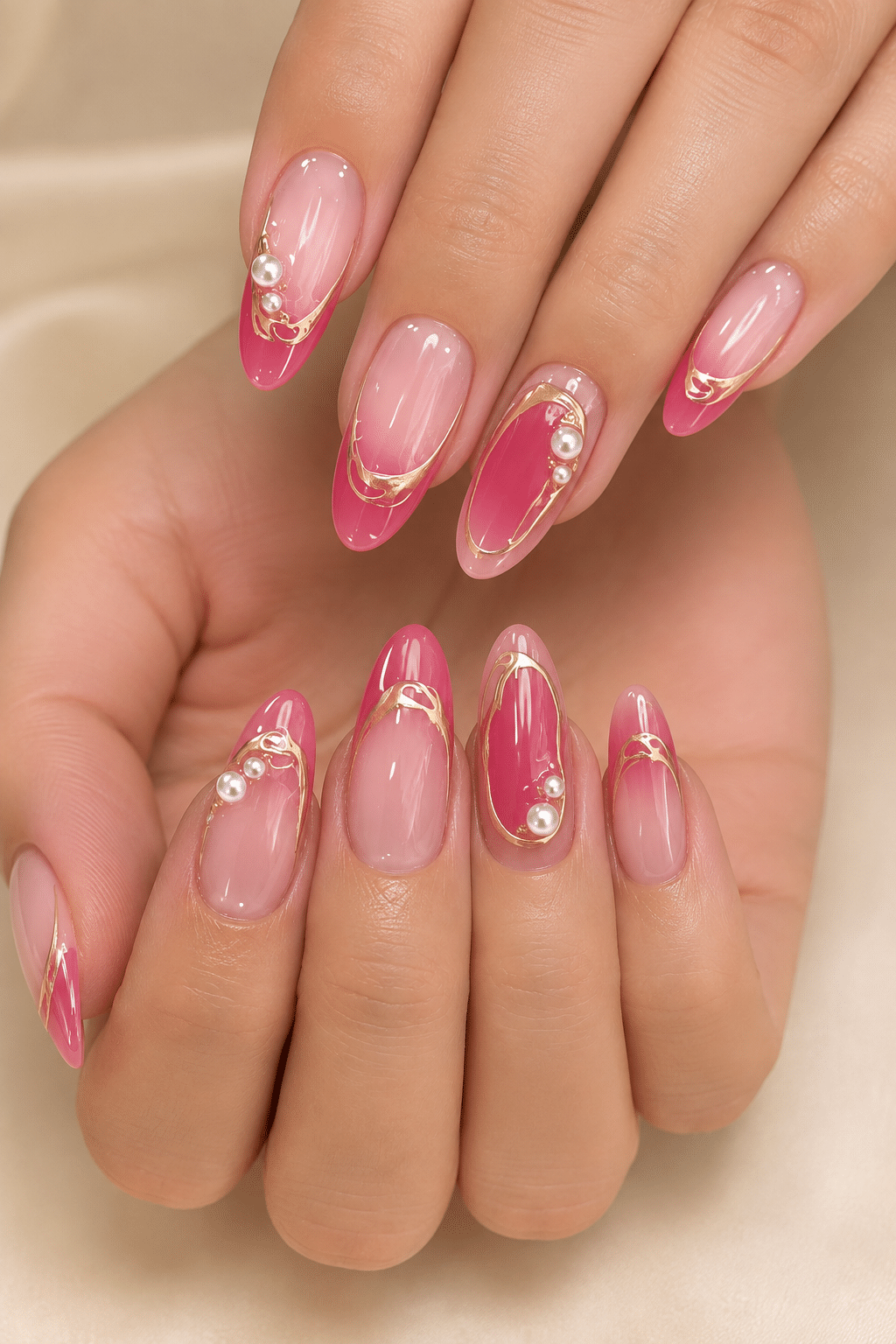 Pink gold pearl nails