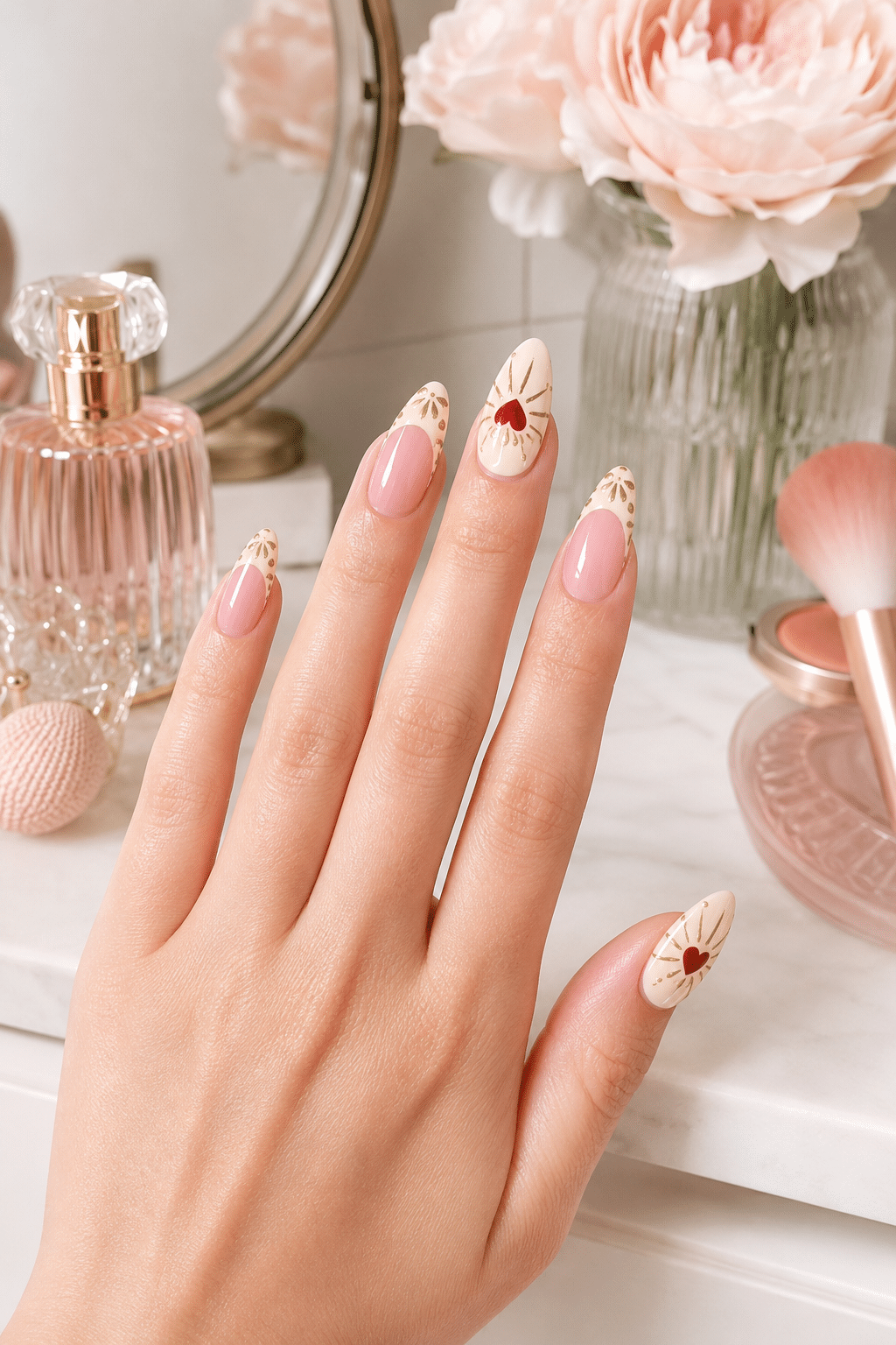Romantic Sacred Heart French Tip Nails for an Elegant Manicure 2 Romantic Sacred Heart French Tip Nails