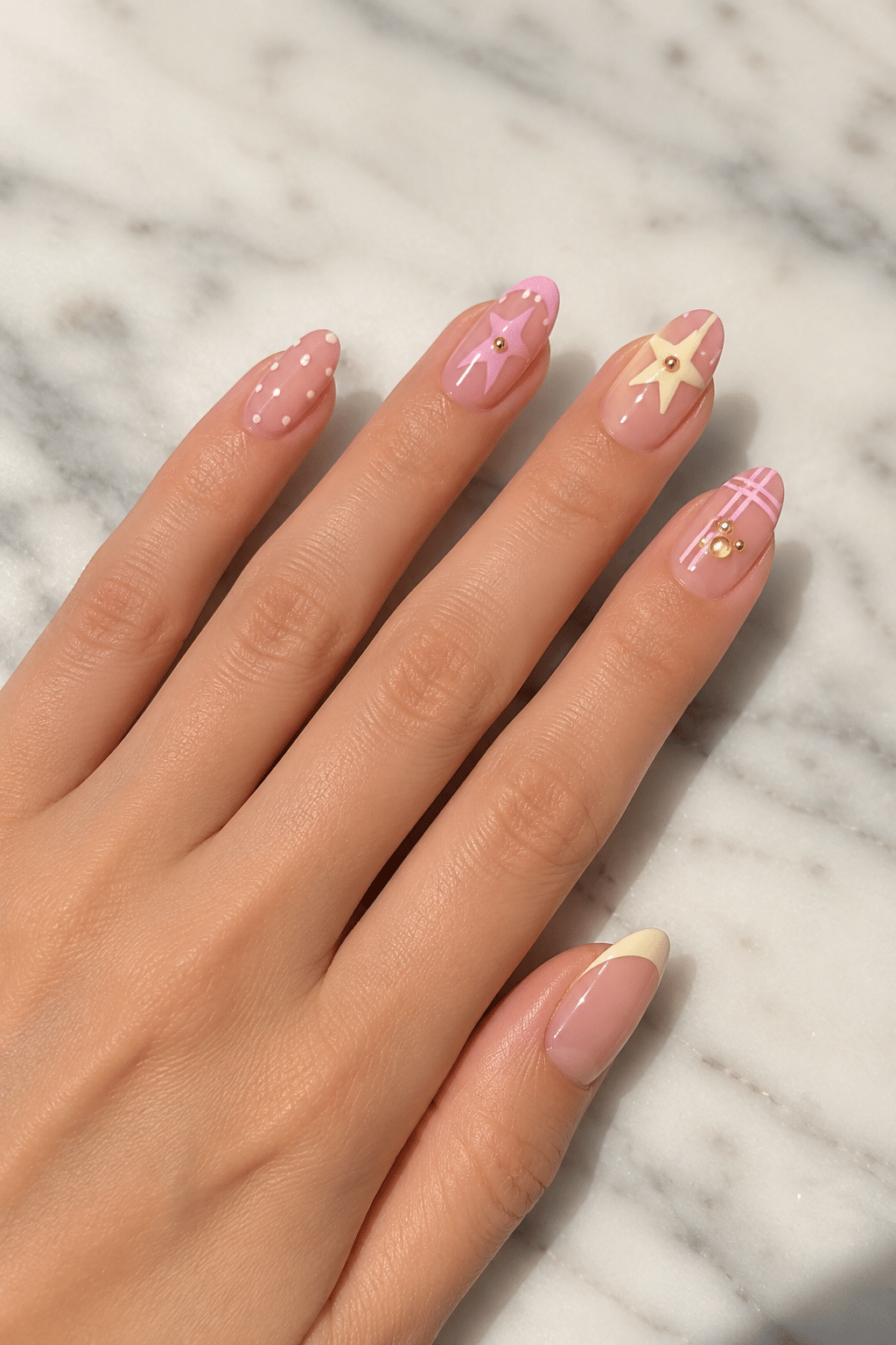 Pastel Star Nails: Cute, Soft and Sparkly Manicure Ideas 3 pastel star nails