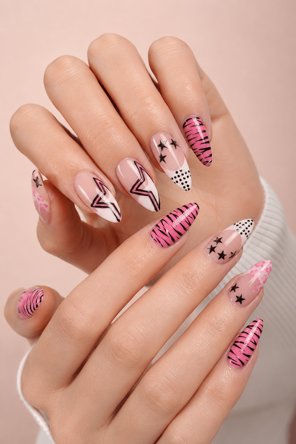 Pink Zebra Star Nails for Bold Y2K Nail Inspiration 3 Pink zebra star nails