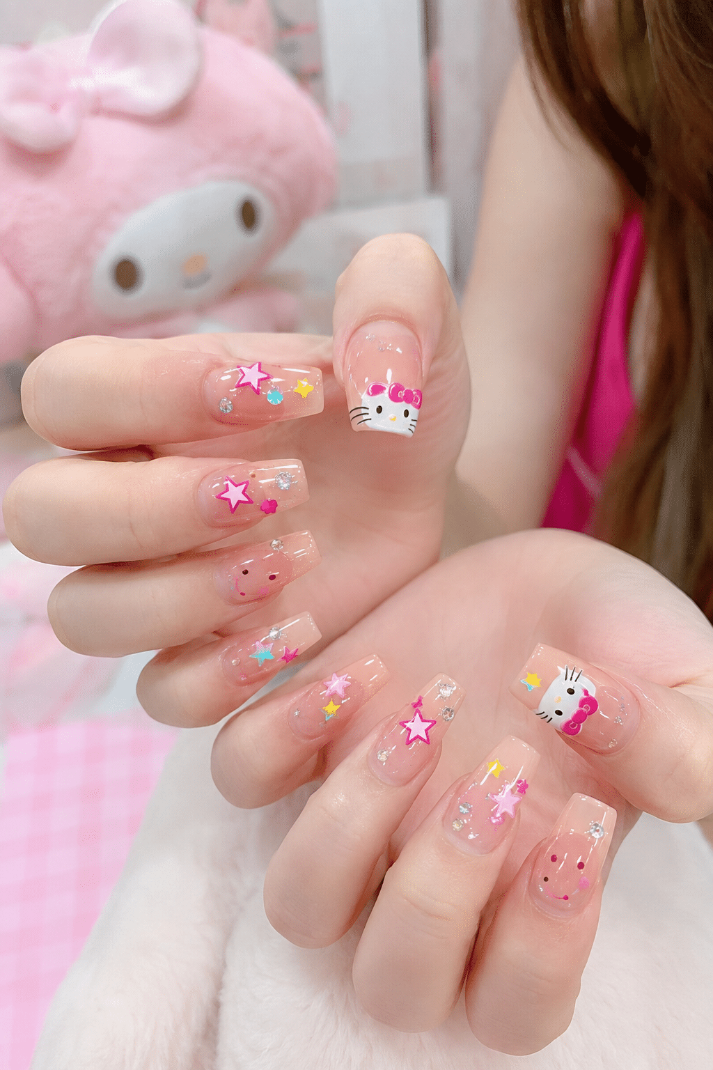 Kawaii Pink Star Nails