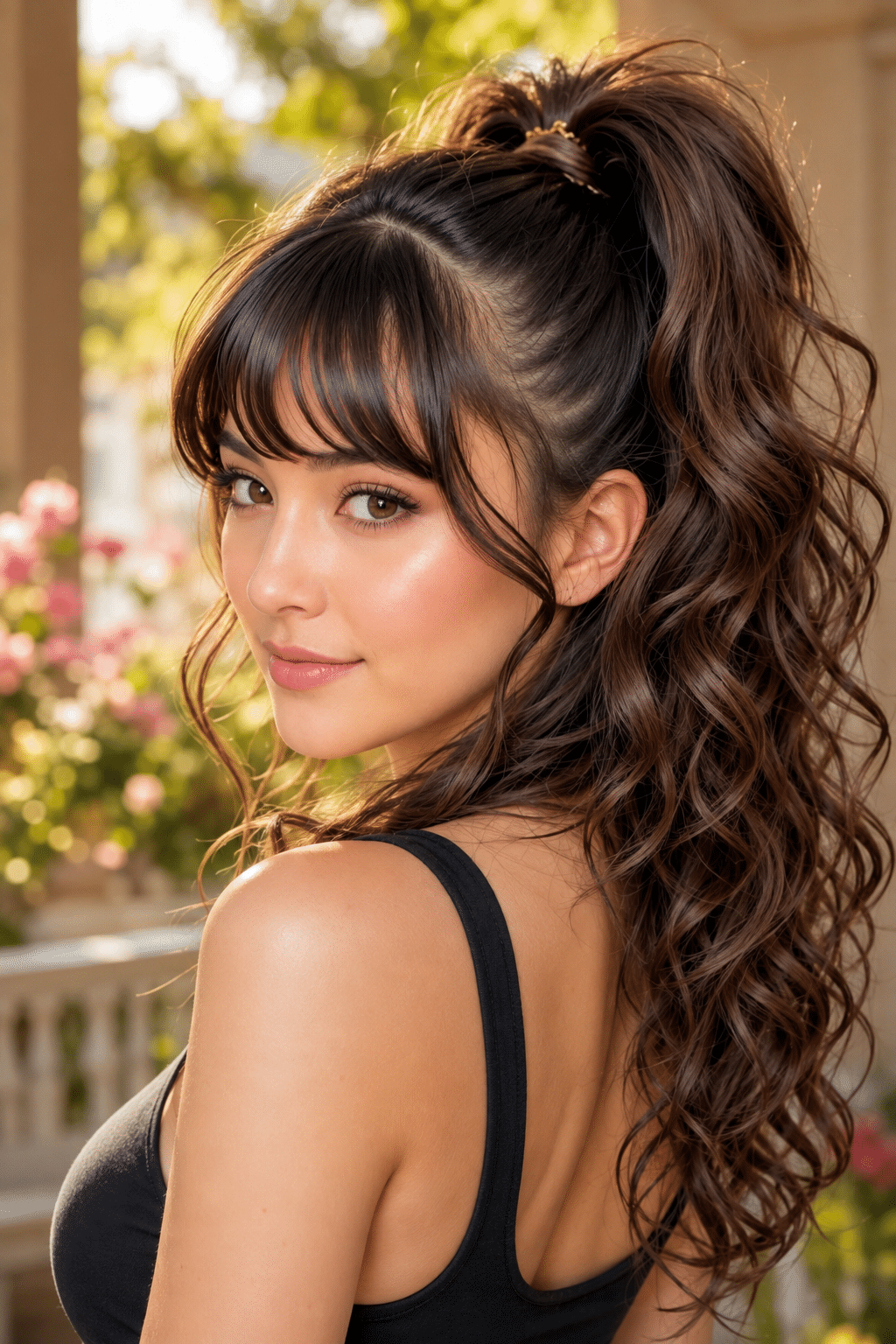 high ponytail with curls