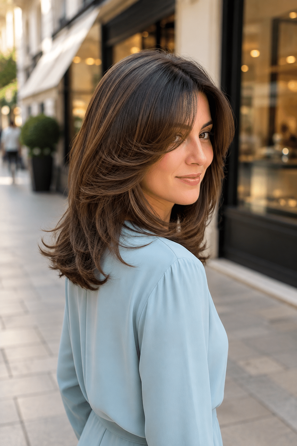 Feathered Layered Hair With Curtain Bangs and Soft Volume 2 feathered layered hair