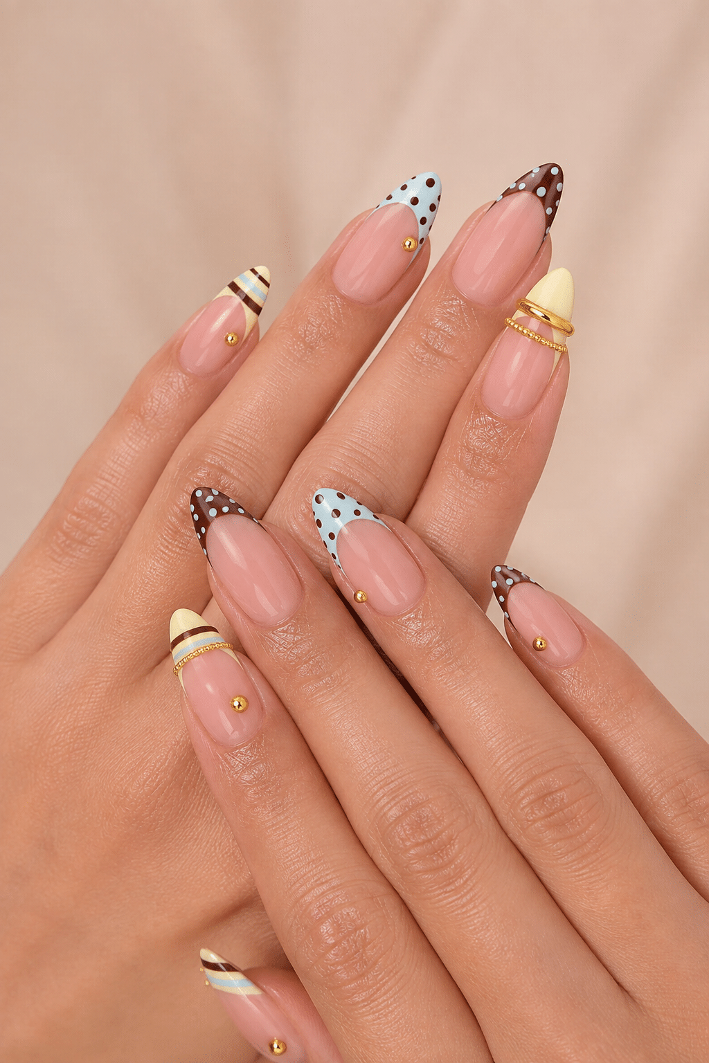 Polka Dot French Nails: Chic Pastel and Brown Manicure Ideas 2 Polka Dot French Nails