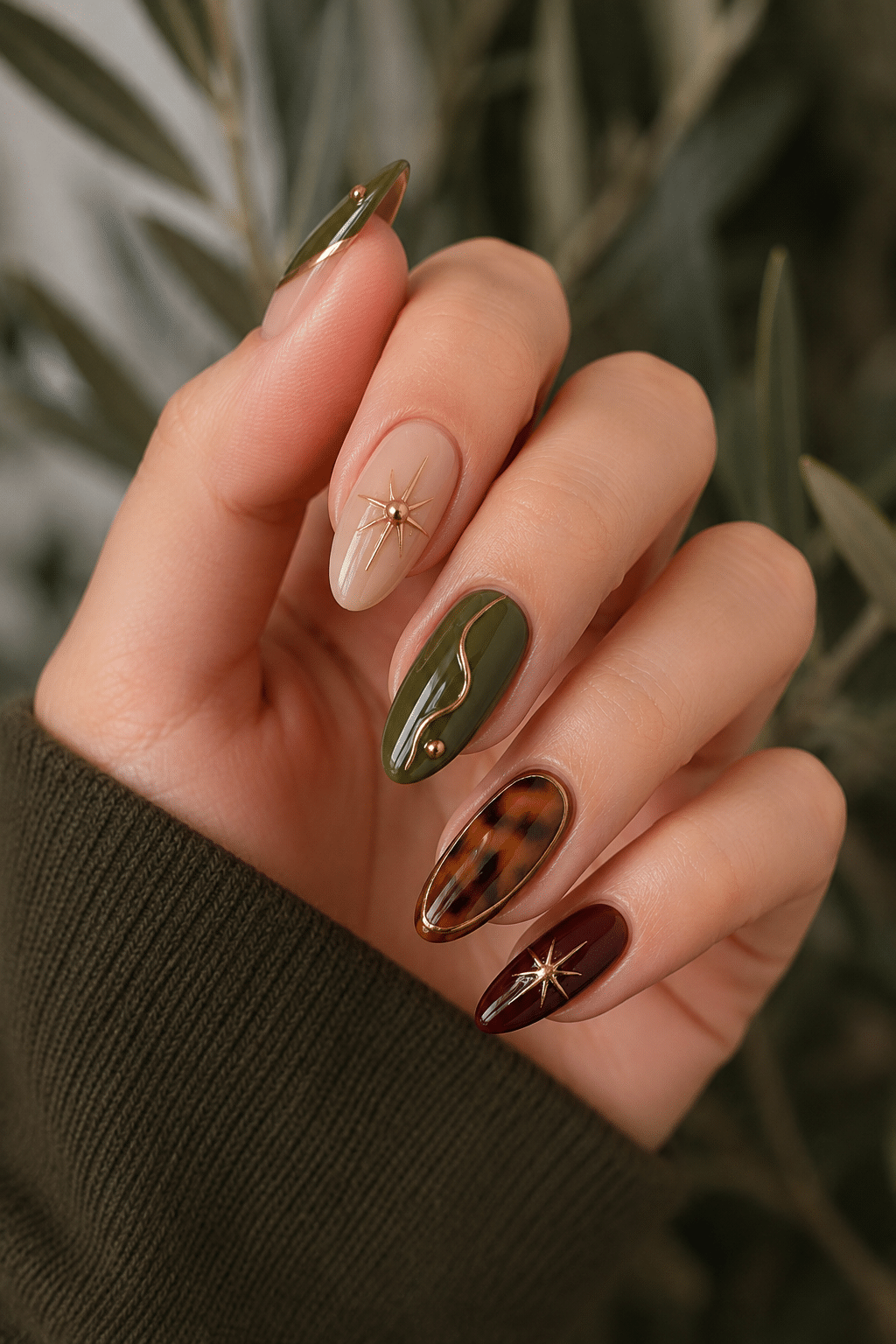 elegant olive tortoiseshell nail ideas
