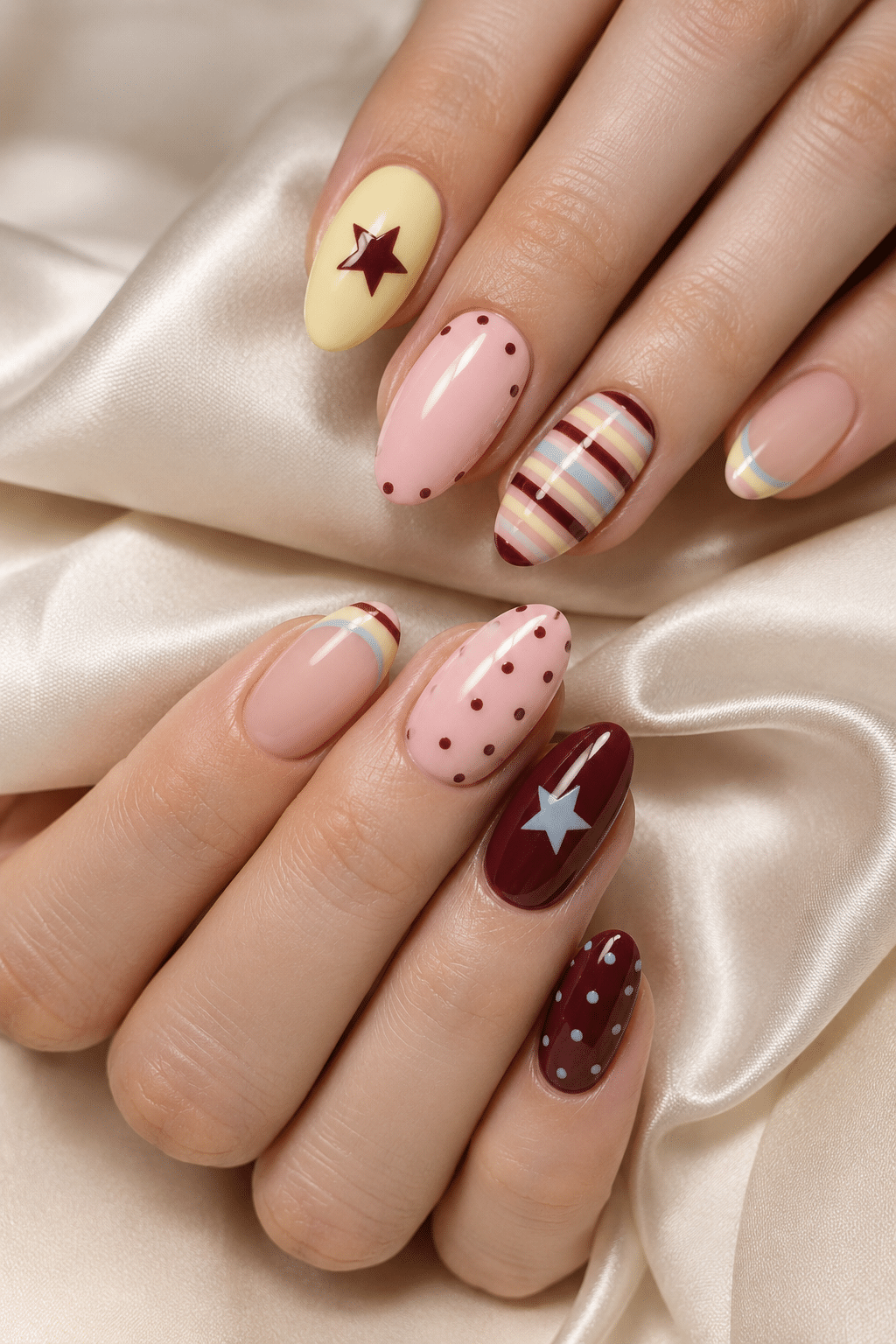 Retro Mix & Match Nails: Playful Nail Art with Stars, Stripes, and Polka Dots 3 Retro Mix & Match Nails