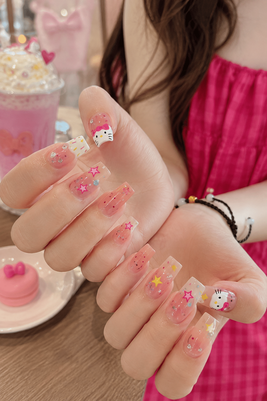 Kawaii Pink Star Nails: Cute Sparkly Manicure Ideas 2 Kawaii Pink Star Nails