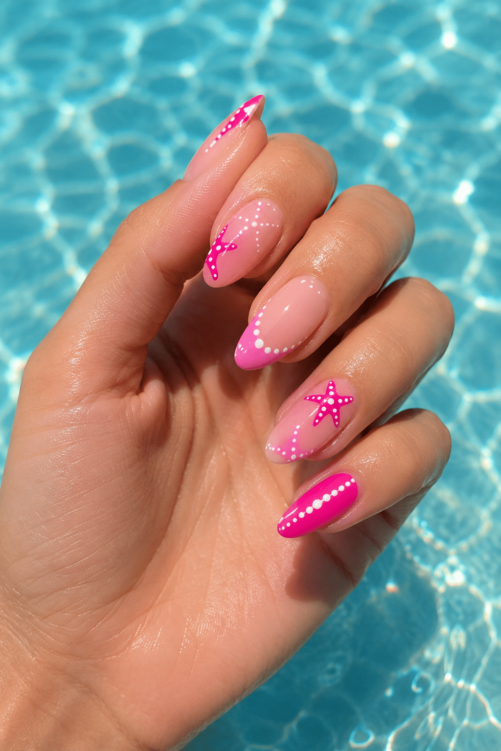 Pink Starfish Summer Nails for a Bright Poolside Manicure 2 Pink starfish summer nails