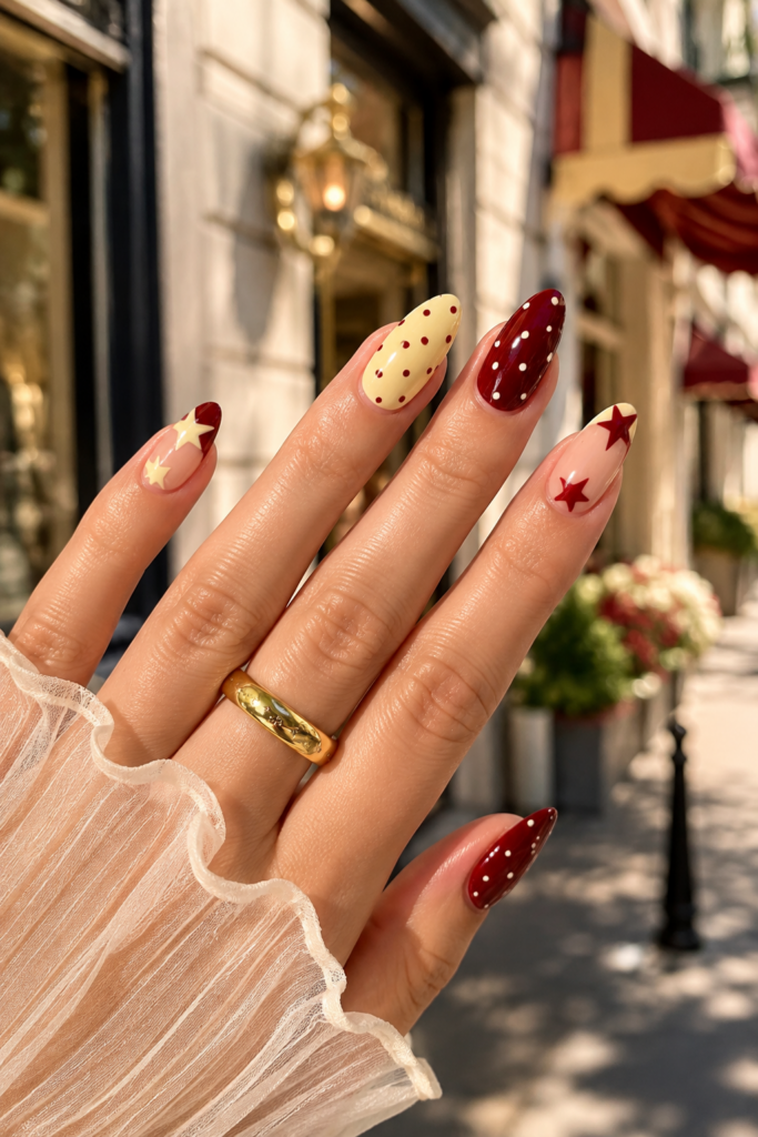 Burgundy star nail ideas