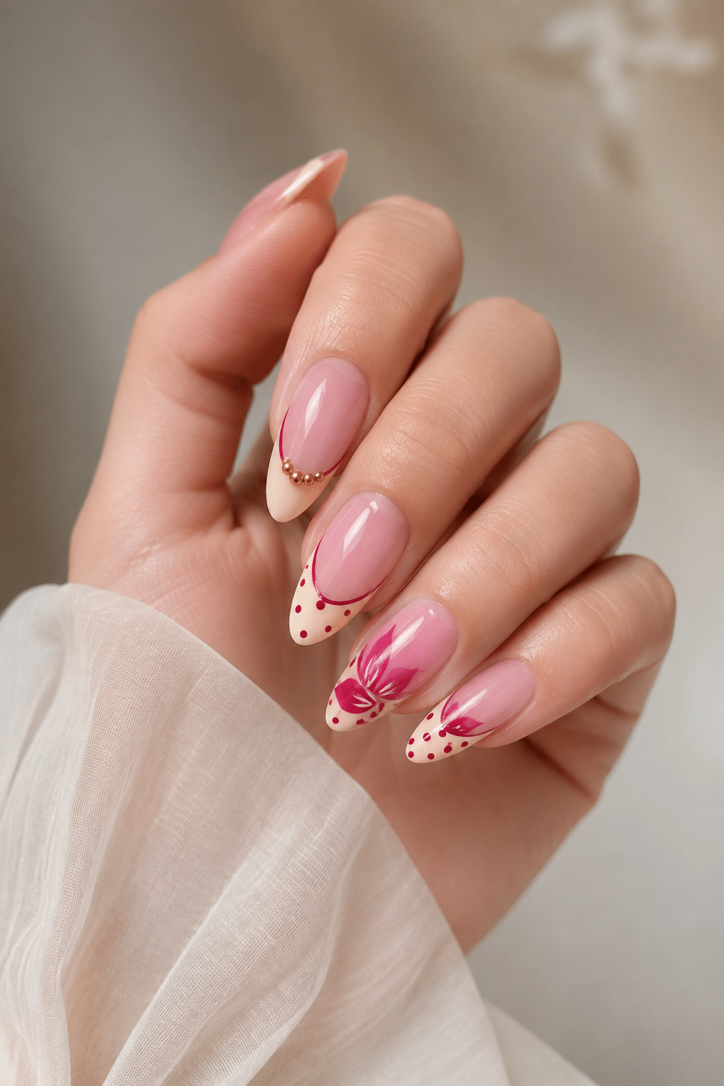 Pink Floral Polka Dot Nails: Cute and Classy Manicure Ideas 3 pink floral polka dot nails
