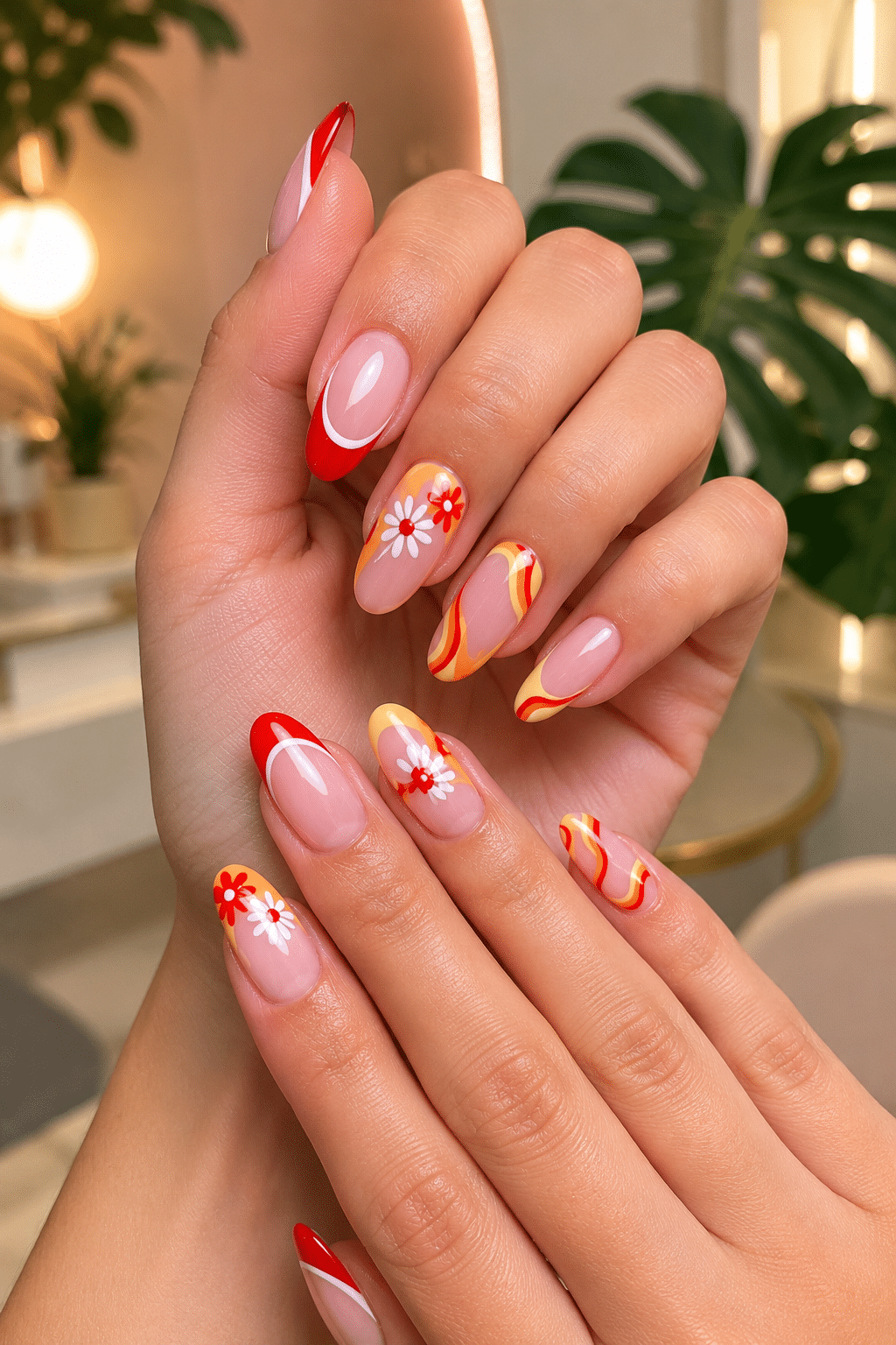 Retro Floral Summer Nails: Bright Swirls and Daisy Nail Ideas 2 Retro Floral Summer Nails