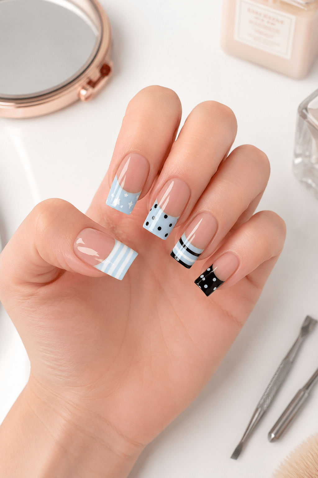 Blue Mix and Match Nails