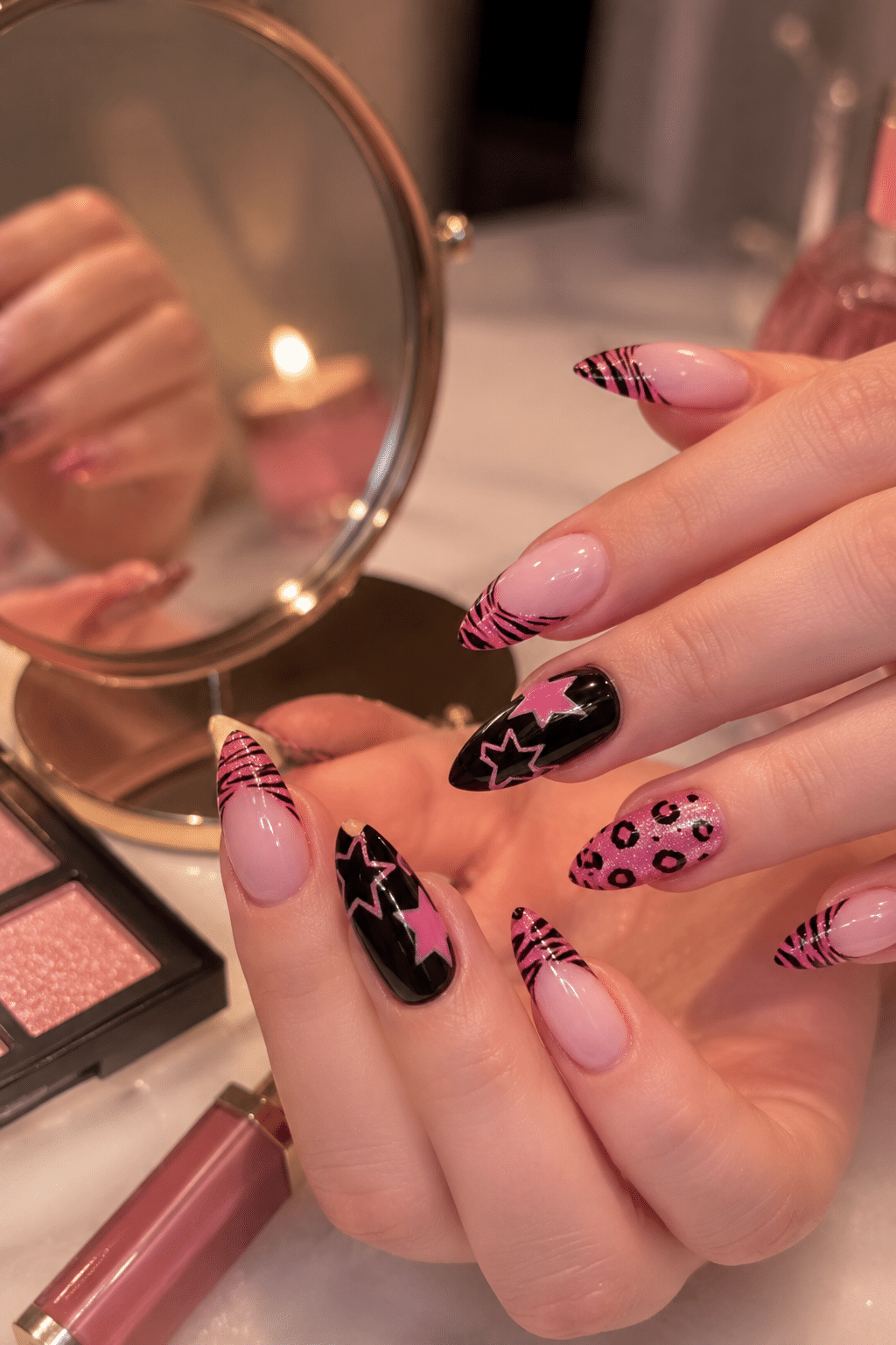 Pink Zebra Star Nails: Bold Y2K Animal Print Manicure Ideas 3 Pink Zebra Star Nail
