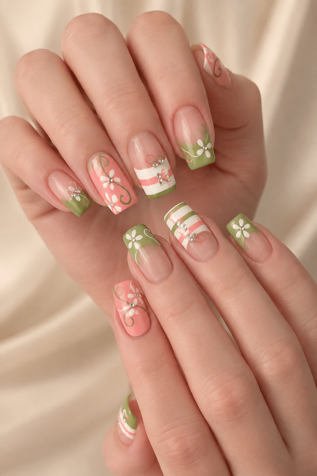 Pink & Green Floral Nails: Fresh Spring Manicure Ideas With a Playful Twist 2 Pink & Green Floral Nails