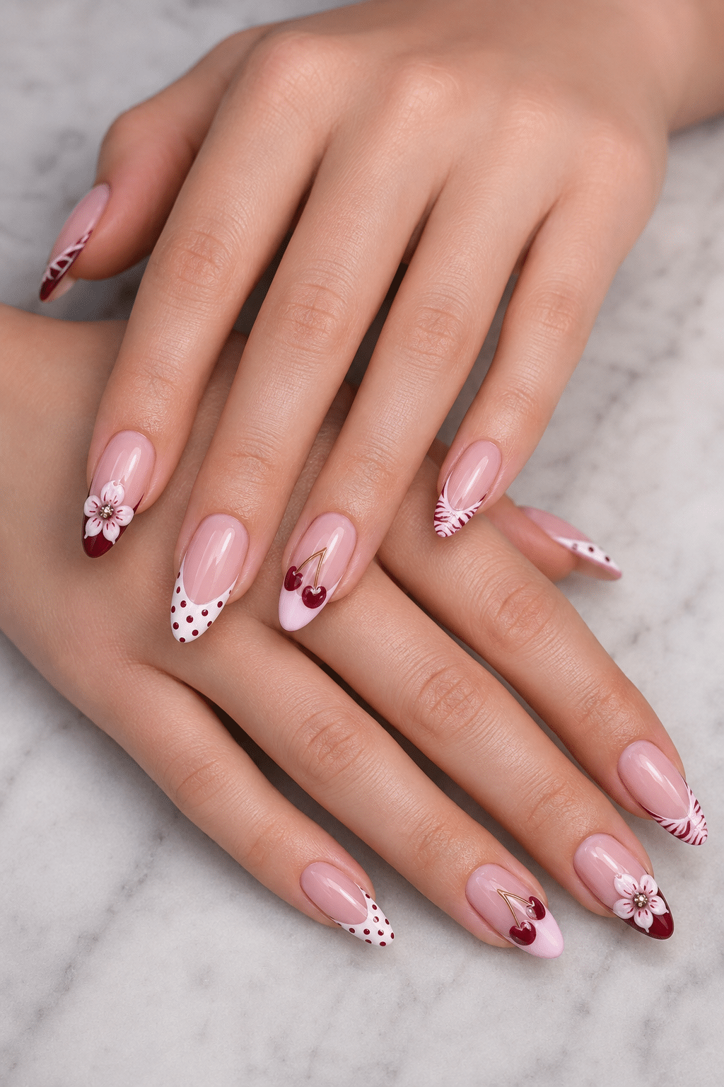 Sweet Cherry Blossom Nail Ideas for a Romantic Feminine Manicure 2 Sweet Cherry Blossom Nail Ideas