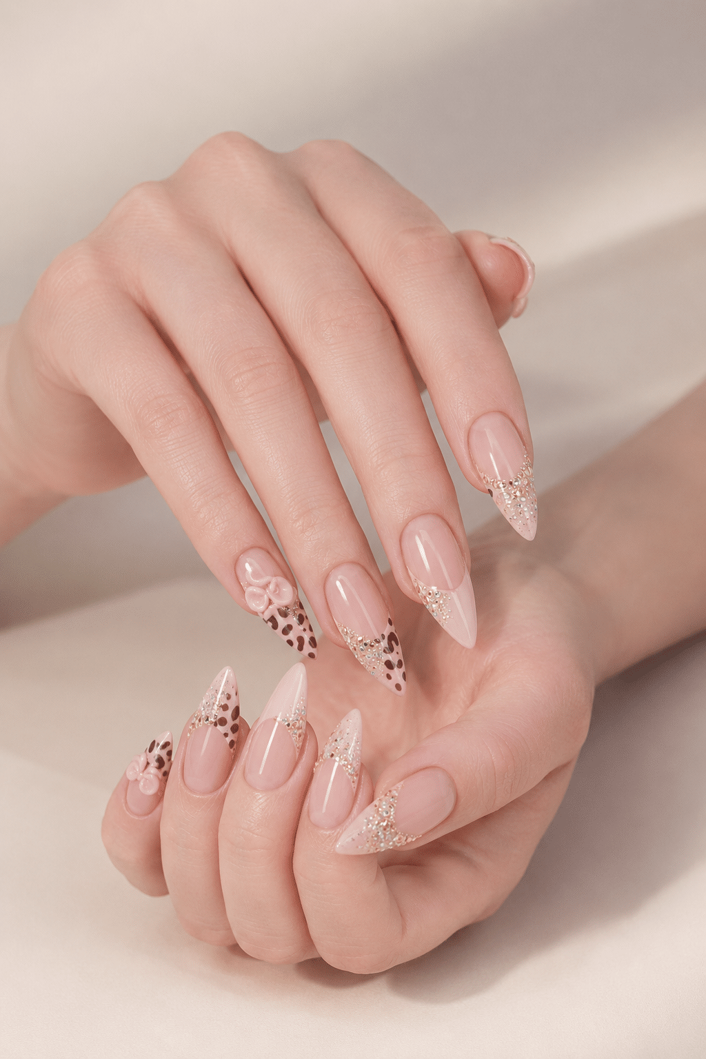 Blush Leopard Bow Nails: Chic Pink Animal Print Manicure Ideas 3 Blush Leopard Bow Nails