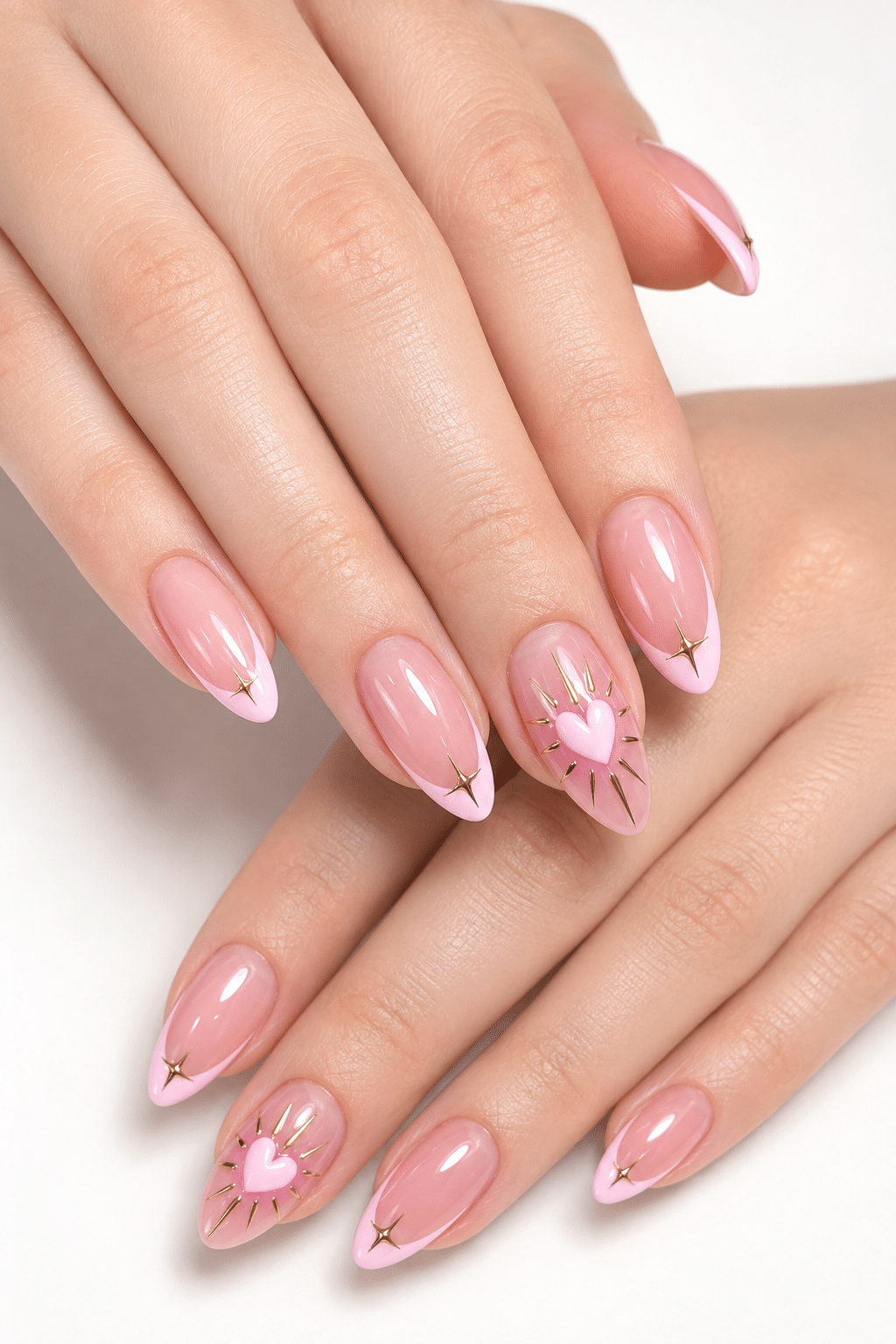 Sweetheart Pink French Nails: Romantic Gold Accent Manicure Ideas 2 Sweetheart Pink French Nails